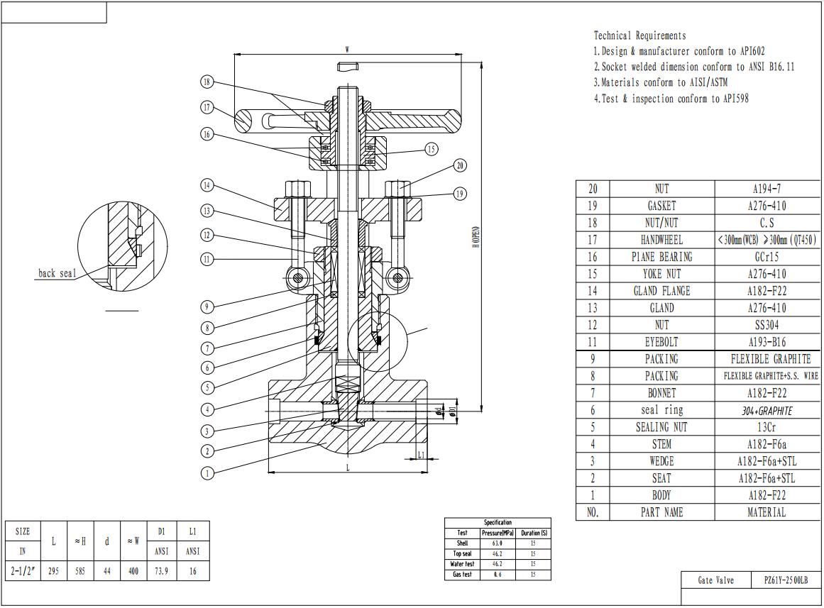 PZ61H-2500LB-DN65-SW-F22